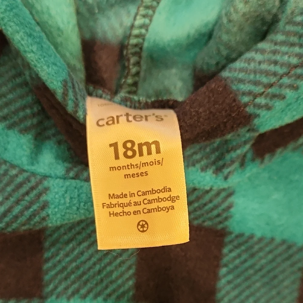 Carter's Blue Plaid Hooded Sweatshirt 18 months